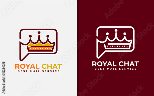 Royal Chat Logo Design with Crown Shape and Bubble Chat Shape Combination Concept. Vector Logo Illustration.