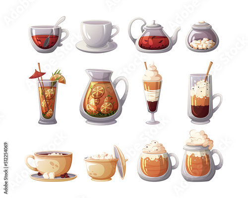 Cartoon drinks. A set of drinks.