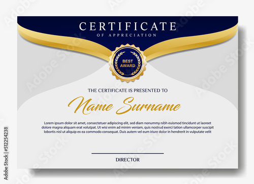 luxurious certificate design template with gold color gradaient