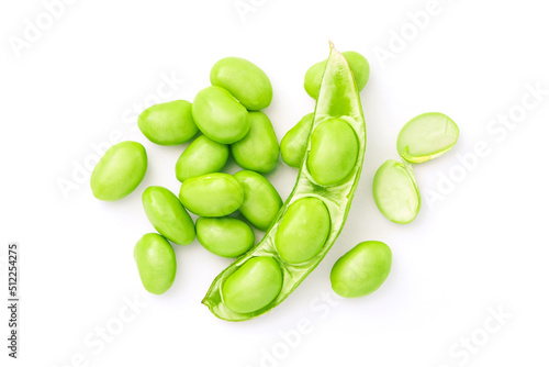 Green soy beans isolated on white background.