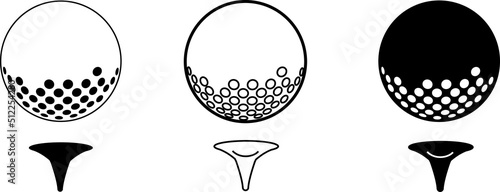 Fashionable vector icon illustration of golf ball on tee black and white material