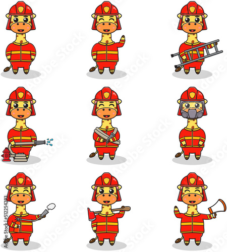 Wallpaper Mural Vector Illustration of Giraffe cartoon with Firefighter costume. Set of cute Giraffe characters. Collection of funny Giraffe isolated on a white background. Torontodigital.ca