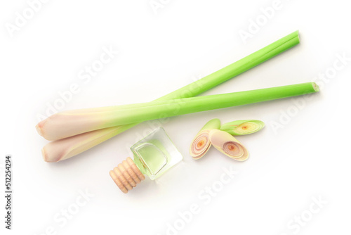 lemongrass slices with oil isolated on white background.