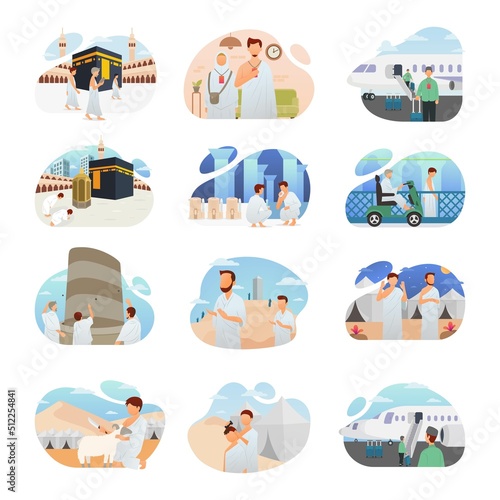 Hajj and Umrah guide step by step in one collection vector illustration photo