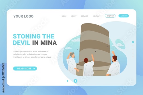 Hajj and umrah landing page template for travel service business website and mobile web with flat design concept vector illustration