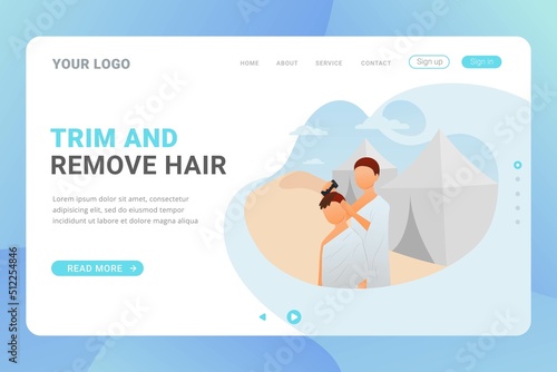 Hajj and umrah landing page template for travel service business website and mobile web with flat design concept vector illustration