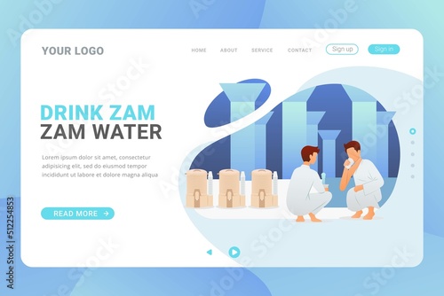 Hajj and umrah landing page template for travel service business website and mobile web with flat design concept vector illustration