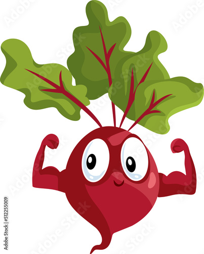 Strong Beetroot Mascot Vector Cartoon Illustration. Adorable beet plant with great health benefits as super food
