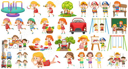 Set of children doing different activities