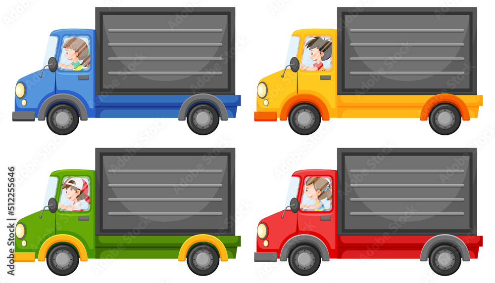 Delivery trucks in cartoon style Delivery trucks in cartoon style