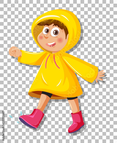 A boy in yellow raincoat on grid background