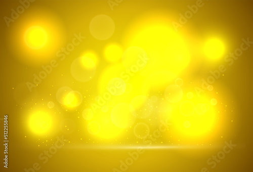 Abstract bright yellow bokeh background with white light bubbles. Cute lemon colors wallpaper with blurred blobs effect for ui design, web, apps wallpaper, banner