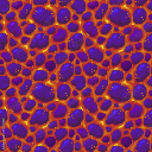 Pixel art lava surface. Magma texture seamless tile backdrop