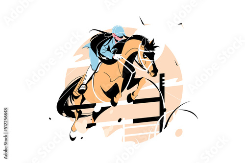 Girl jockey riding brown horse