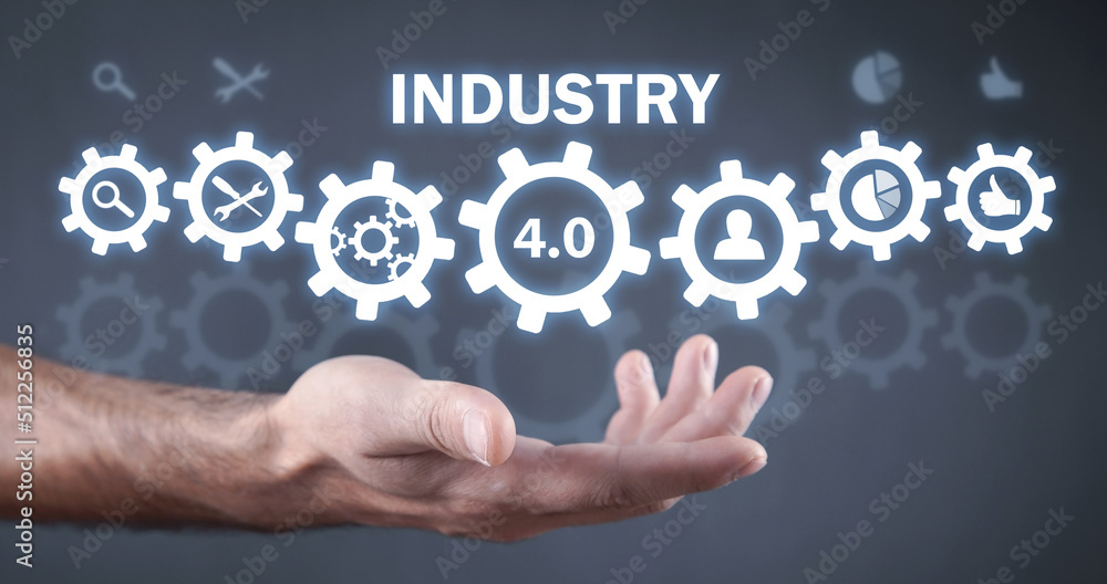 Male hand showing Industry 4.0. Male hand showing Industry 4.0.