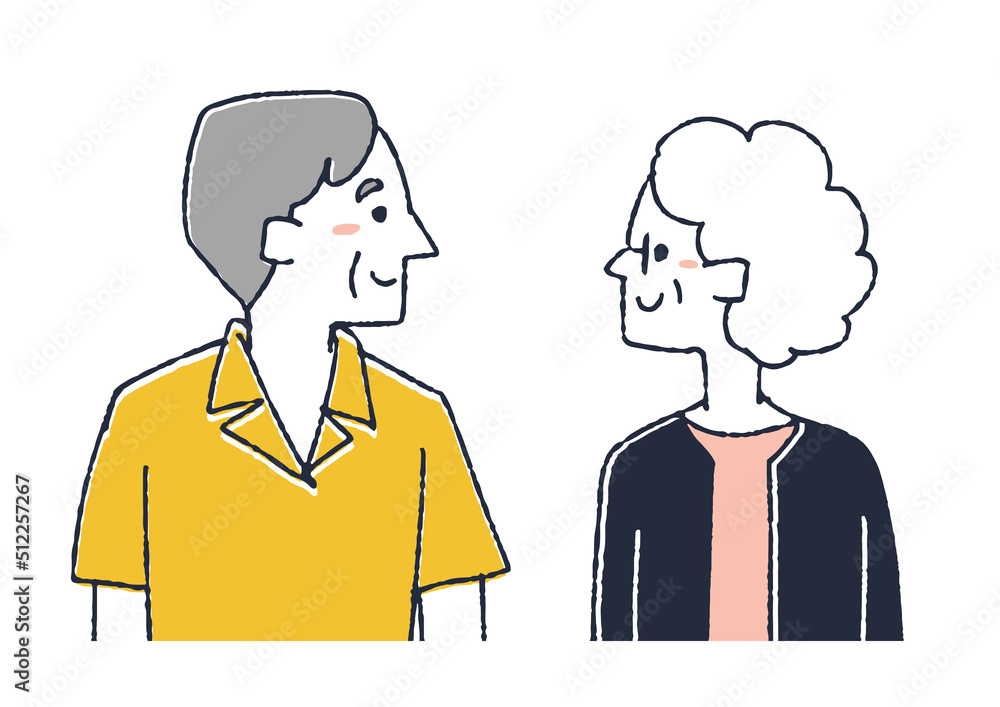 高齢の男性と女性　横に並び向かい合う隣人