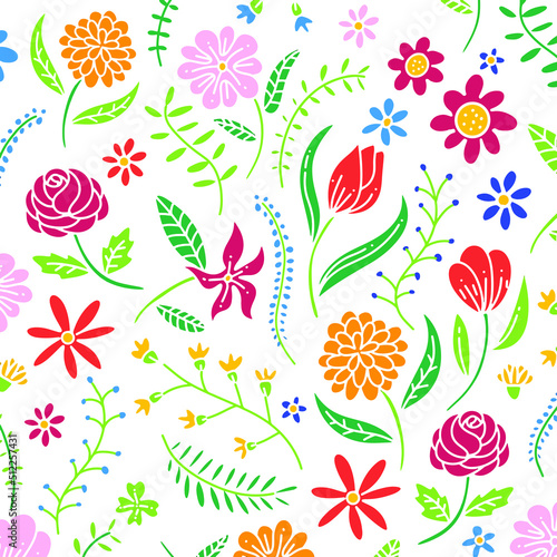 Colorful seamless hand drawn floral pattern