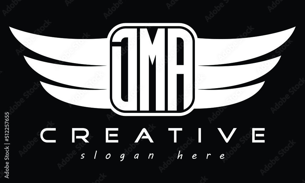 DMA Three letter Wing minimal typography font Monogram emblems flying ...