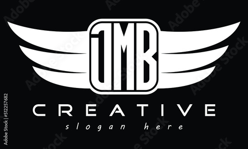 DMB Three letter Wing minimal typography font Monogram emblems flying logo Design. Vector template photo