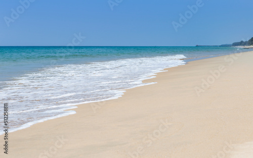 Tropical summer beach background, clean fine sandy beach in south of Thailand, outdoor day light