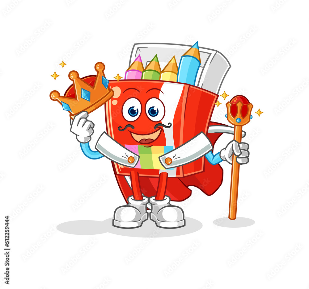 Obraz premium colored pencils king vector. cartoon character