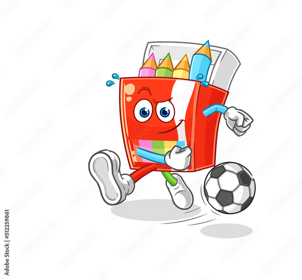 colored pencils kicking the ball cartoon. cartoon mascot vector colored pencils kicking the ball cartoon. cartoon mascot vector