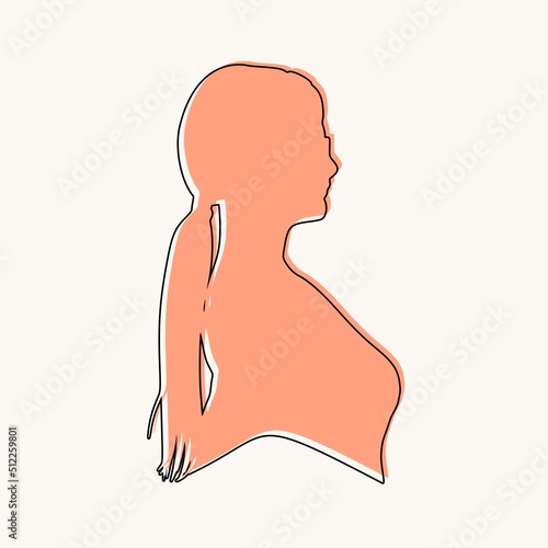 Woman side view. Elegant silhouette of a female torso. Thin line style