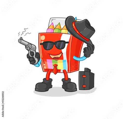colored pencils mafia with gun character. cartoon mascot vector