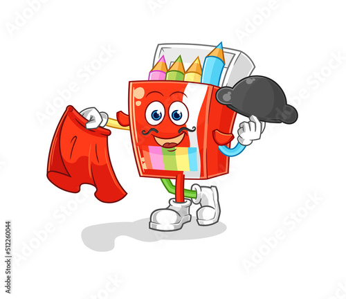 colored pencils matador with red cloth illustration. character vector