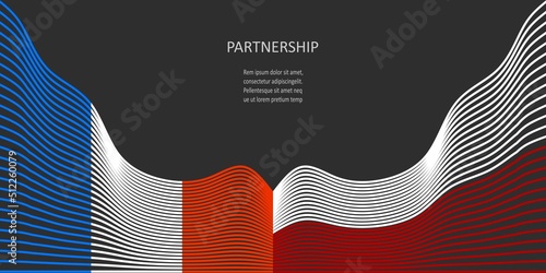 Concept of relationships between France and Poland. Waved national flags. Teamwork concept.