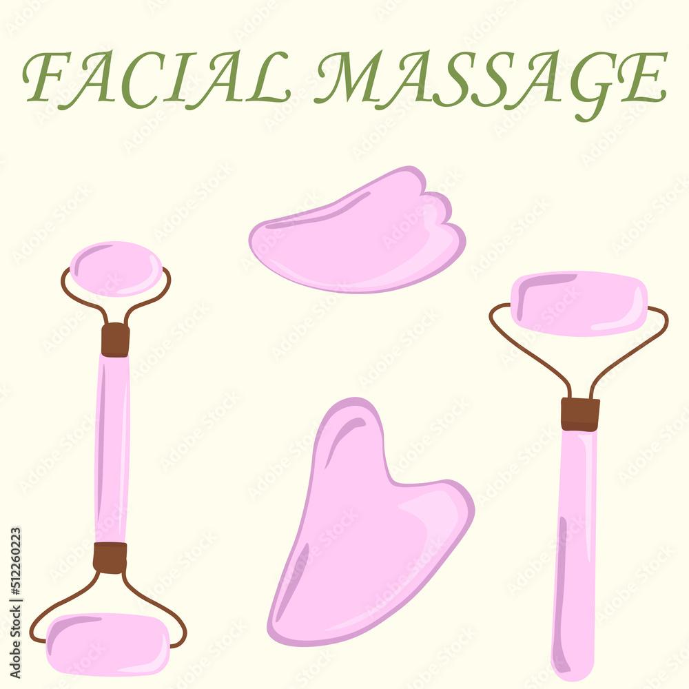 Jade roller for gua sha face massage. Roller made of natural pink quartz stone. Jade roller for gua sha face massage. Roller made of natural pink quartz stone.