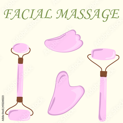 Jade roller for gua sha face massage. Roller made of natural pink quartz stone.