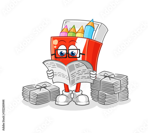 colored pencils read newspaper cartoon. character vector