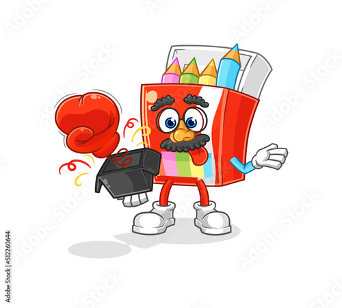 colored pencils prank glove in the box. cartoon mascot