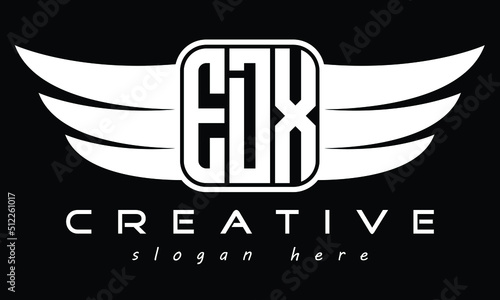 EDX Three letter Wing minimal typography font Monogram emblems flying logo Design. Vector template photo