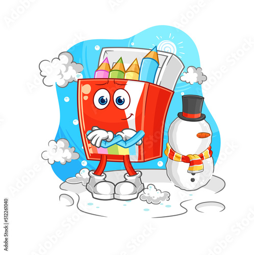 Wallpaper Mural colored pencils in cold winter character. cartoon mascot vector Torontodigital.ca