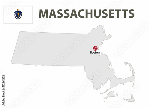 Map and American flag. Massachusetts, USA.
