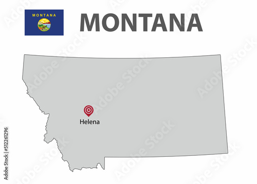 Map and American flag. Montana, USA.