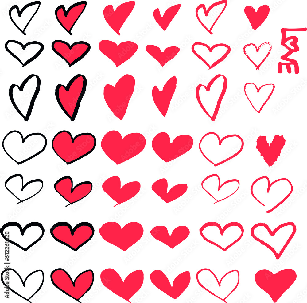 Heart set hand drawing for use in various occasions. Is a vectors and ...