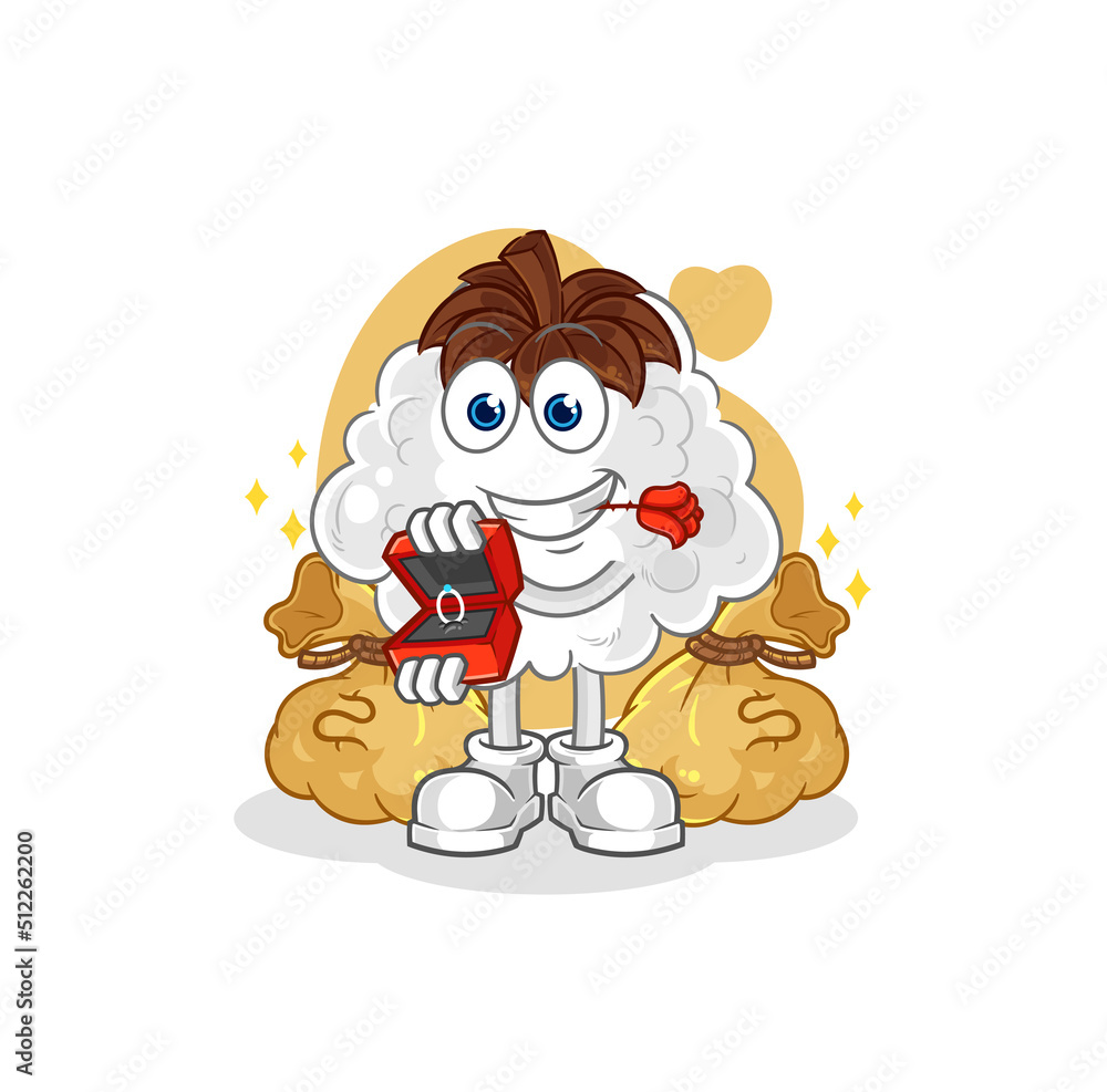 cotton propose with ring. cartoon mascot vector