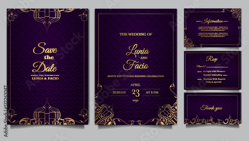 set collection luxury wedding invitation card embossed template design
