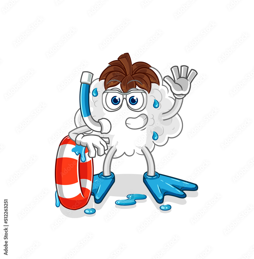 cotton swimmer with buoy mascot. cartoon vector