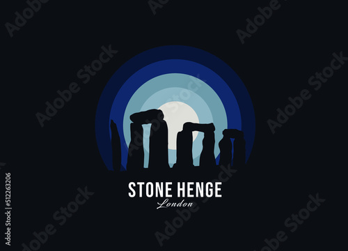 Stonehenge on London symbol. Modern moonlight logo of largest country vector illustration. Landscape design of memorial place illustration. Eps 10