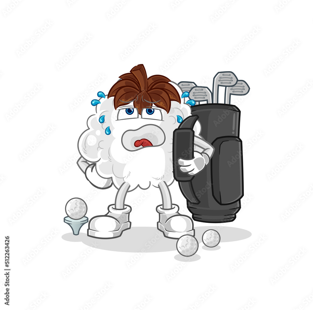 cotton with golf equipment. cartoon mascot vector cotton with golf equipment. cartoon mascot vector