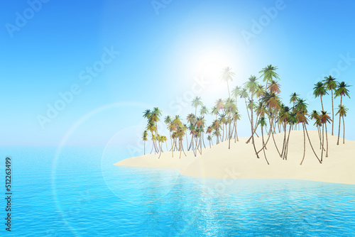3D summer landscape background with palm tree island