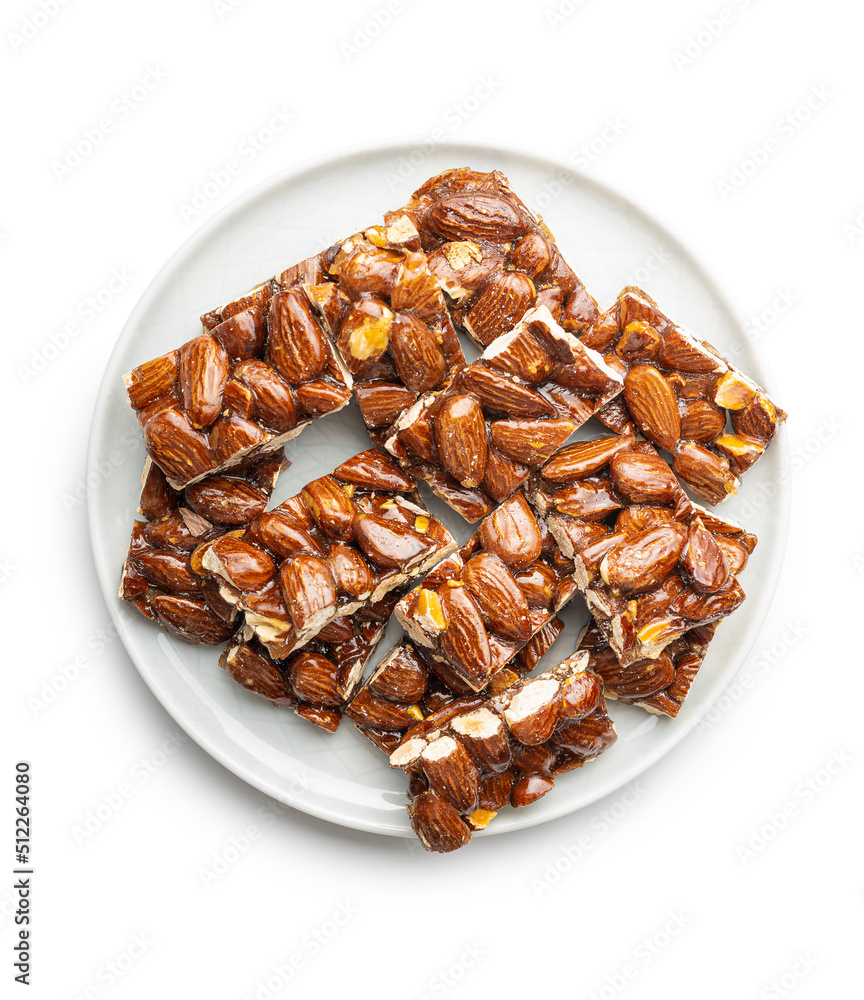 Sweet mini almond bars isolated on white background. Sweet mini almond bars isolated on white background.