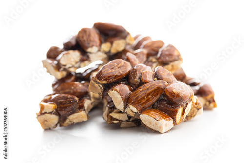 Sweet mini almond bars isolated on white background.