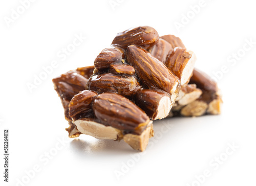 Sweet mini almond bars isolated on white background.