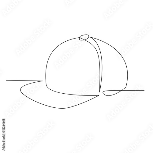 hat cap one line, single line, continuous line drawing isolated on white background