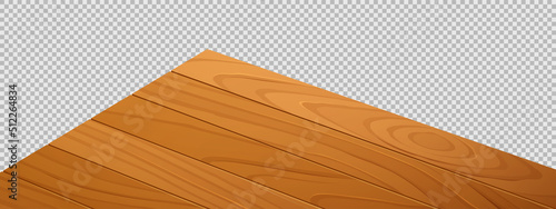 Dining wooden table top, corner perspective realistic vector illustration. Kitchen countertop from wood, angle view isolated on transparent background